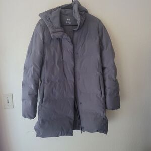 Uniqlo Grey Longline Down Puff Jacket Size Medium